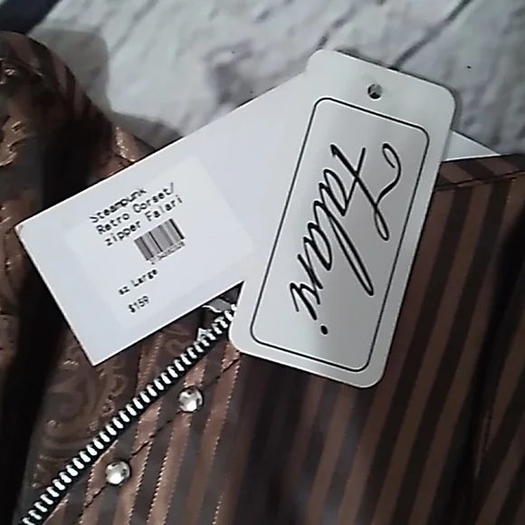 Steampunk Retro Brocade Victorian striped Corset Golden Brown - Picture 5 of 16